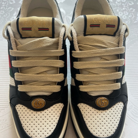 Gucci Men Screeners Leather Black and White Trainers NWB Size 5 (Women’s 8.5) - Picture 4 of 16